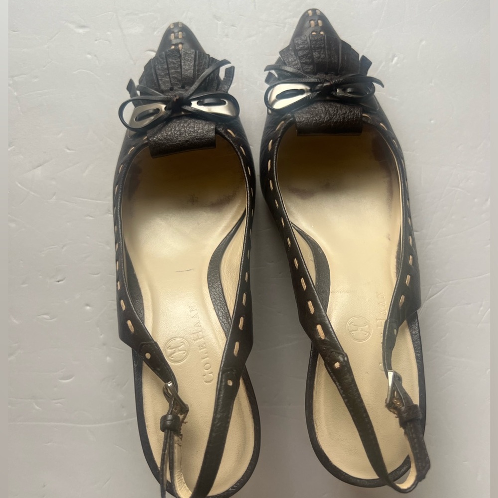Cole Haan Espresso Bow Slingback Heels - Picture 3 of 11